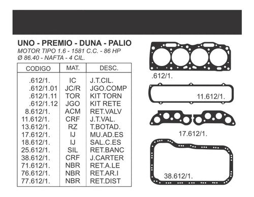 Juego De Juntas Fiat Palio 1.6 1