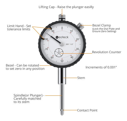 Indicador De Dial Neoteck Con Base Magnética, 0,025 Cm, 80 K 5