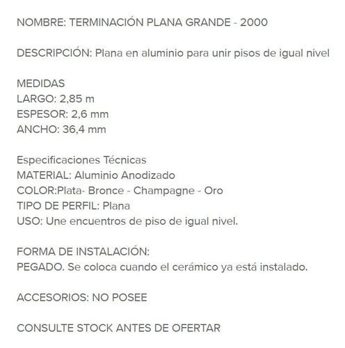 Perfilart Terminacion Plana Grande 2.85 M Aluminio Anodizado 4