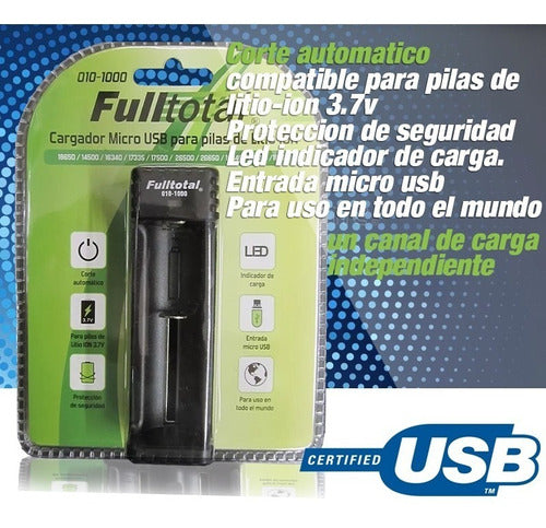 Fulltotal Combo 2 Battery 18650 2000mAh + USB LED Charger 1