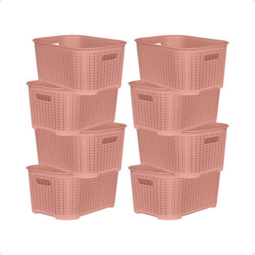 Set of 8 Plastic Rattan Organizer Baskets 36x25x17 cm 9