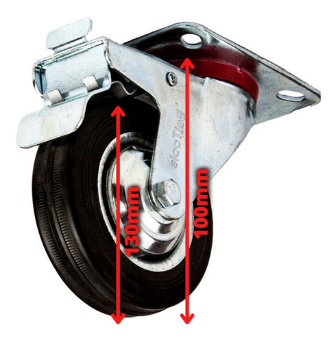 4 Rodízio Giratório 100mm Borracha 2 Com Trava 2 Sem Trava 5
