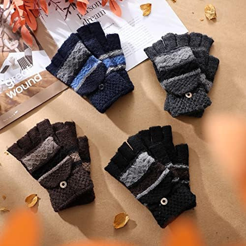 4 Pairs of Convertible Fingerless Knit Winter Gloves for Men and Women 6