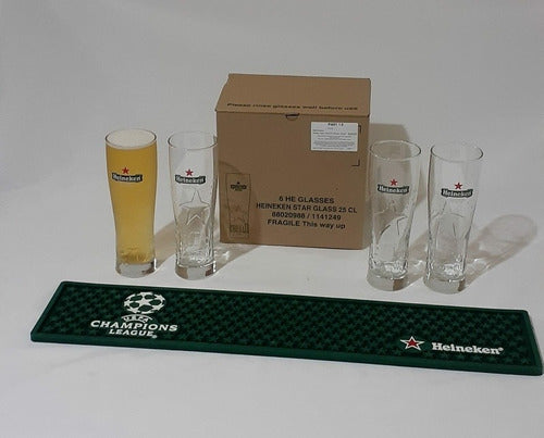 Heineken 4 Pinta Glasses 250 Ml + Champions League Mat 1