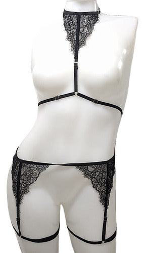 Feminine Lingerie Set: Lace Choker Harness and Garter Belt 0