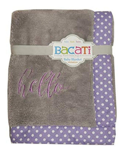 Bacati Love Girls Hello Plush Embroidered Blanket, Lilac/Grey 1