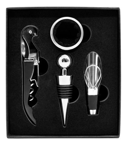 Set Accesorios Kit 4 Piezas Para Vino Sacacorcho En Caja 0