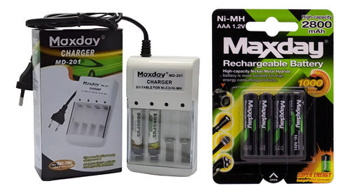 Cargador De Pilas Recargables Aa Y Aaa  Maxday + 4 Pilas Aaa 0