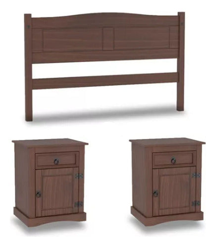 Welaman 2-Plaza Solid Wood Headboard with 2 Night Stands Mexican Line 0