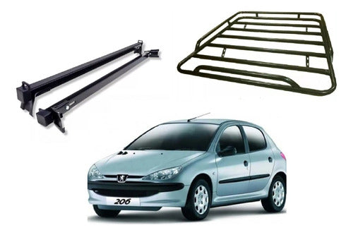 Nesbet Accesorios Roof Railing Bars for Peugeot 206 4/5 Doors + Reinforced Basket Rack 0