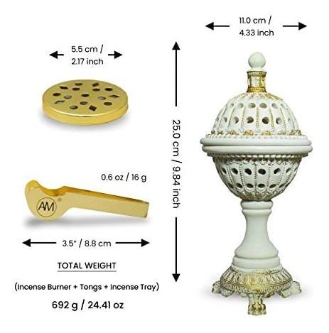 A&M Am Luxury Globe Incense Burner - Bakhoor Insence Holder | Insencents Resin Burners | Frankincense Charcoal Burner | Mabkhara | For Office & Home Decor (white) 1