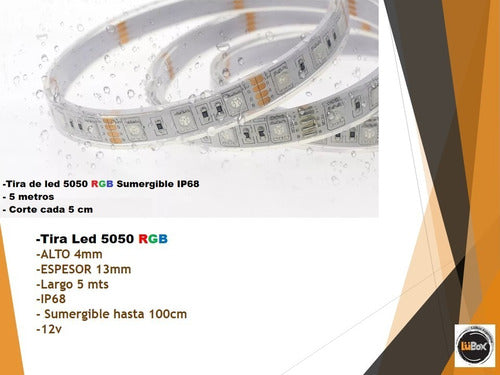 LED Strip 5050 RGB 60LED/m IP68 Submersible 5m 12V Multicolor 2