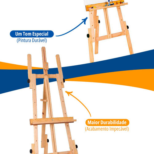 Cavalete Madeira Suporte Pintura 149cm Aula Com Tela 20x30cm 3