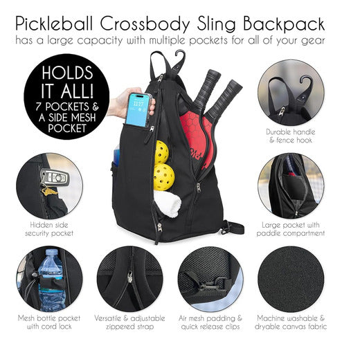 Sweet Jojo Designs Black Pickleball Sling Backpack 3