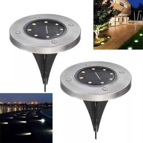 Foco Luz Solar Para Jardin Piso Embutir 8 Led 1