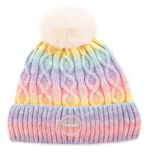 Trendy Multicolor Pompon Winter Hat for Women & Girls 0