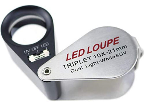 Lupa Bolsillo Joyero Plegable 10x 21mm Luz Led Y Uv 1