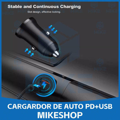 Mini Cargador De Auto QC 4.0 USB 18W + PD USB-C 20W / Mike 5