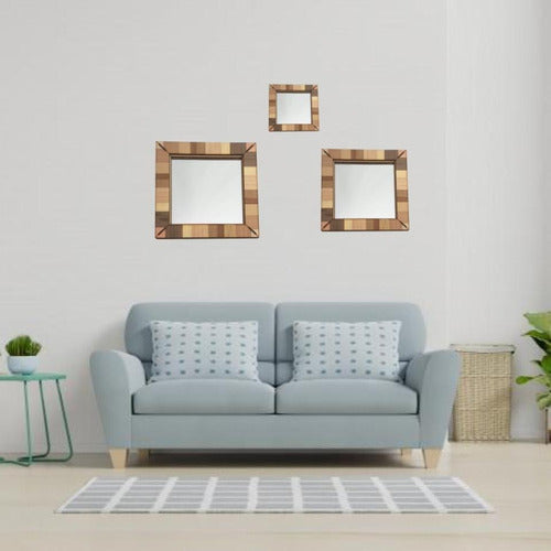 República Diseño Decorative Wall Mirror Square Frame Multi Wood 50x50 5