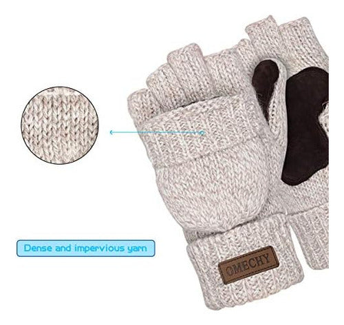 Omechy Winter Knitted Fingerless Gloves with Thermal Insulation 2