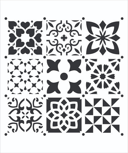 Stencil Pattern Mix Tiles Wall Floor AZJ630 Noreste Ideas 0