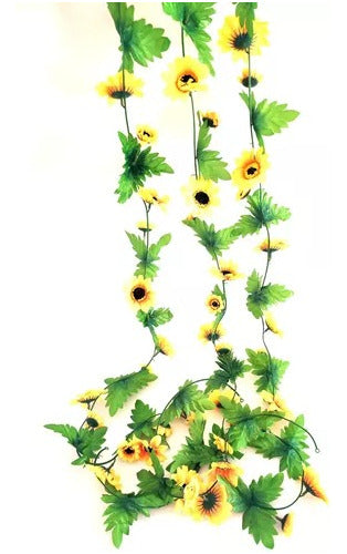 Guirnalda Girasoles Artificiales + Hojas Deco Jardin 2,3mt 2