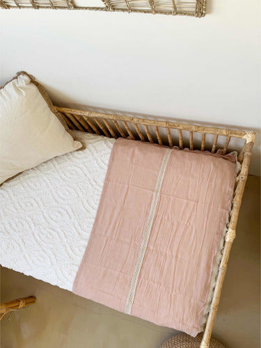 Bed End Old Pink Gauze with Cotton Lace - 200x50 cm 5