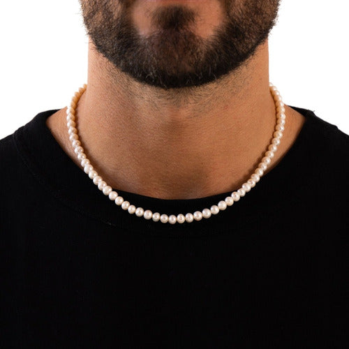 Acrylic Pearl Necklace Unisex Surgical Steel 0