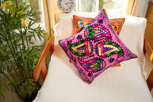 Handmade Decorative Embroidered Pillow Cover from India 40x40 cm 17