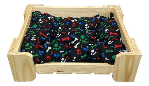 ***Pet Bed with Wooden Frame and Cushion - Small*** - Camita Para Mascotas Madera Más Colchón  Pequeño