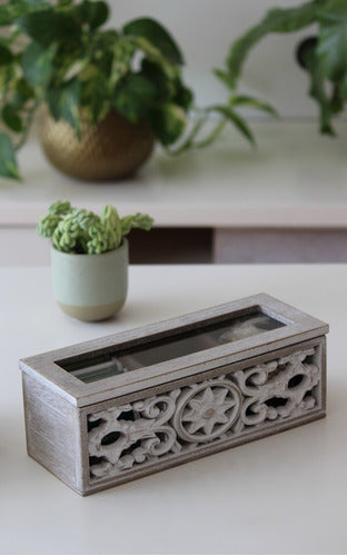 Tienda Carmela Moroccan Style White Patina Wooden Tea Box with 3 Divisions 1