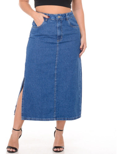 Saia Jeans Feminina Longa Midi Evangélica Cintura Alta 7