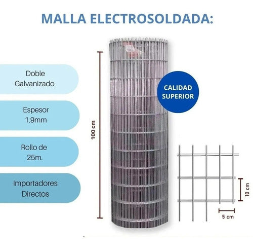 Malla Tejido Electrosoldada 1,20mx12.5mt Galvanizada 1