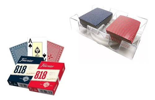Fournier 818 Poker Cards x2 Set + Card Holder Basket 0