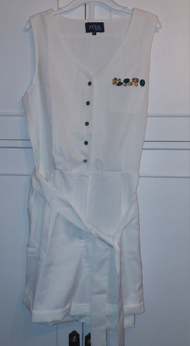 Women's White Jumpsuit with Shorts and Stones Bow - Size M-L by Zoa Grows 5