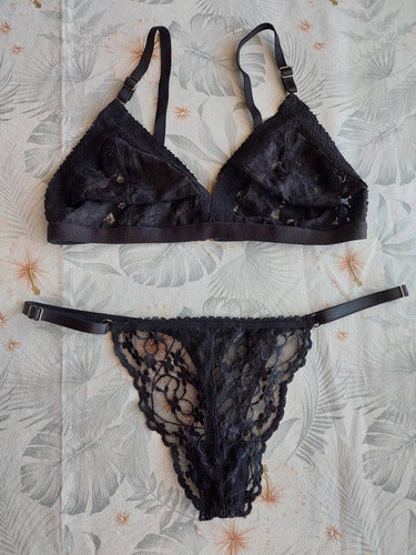 Lace Triangle Set with Adjustable Straps and Thong 5