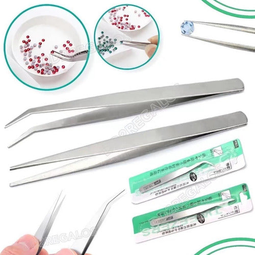 DD2 Curved/Straight Brussels Tweezers for Nail Decoration Strass 2