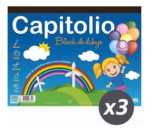 Capitolio Block De Dibujo Color N° 6 Escolar Pintar Dibujar Pack X 3 1