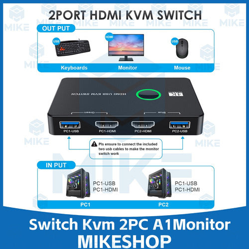 Generic-Mike Kvm Conmutador 2 Puertos Hdmi / Switch Selector 2 Usb-a 3.0 2