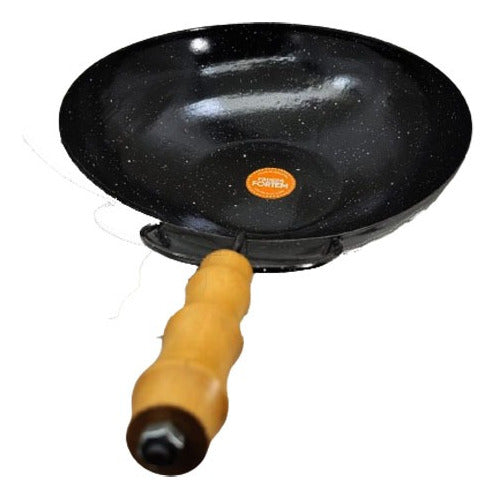 Deep Enamelled Iron Wok with Wooden Handle - Gastronomic 36cm 2