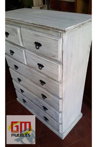 Vintage Rustic White Patina Solid Wood Drawer Chest 1