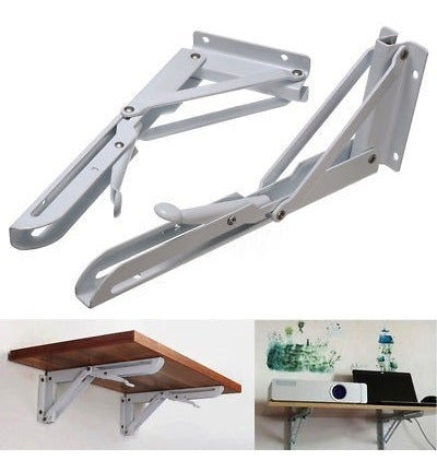 Elegant Home 2pcs 10'' White Metal Triangular Foldable Shelf Support V 1