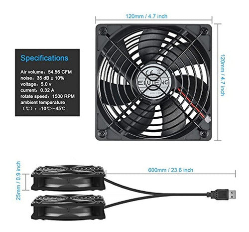 Eluteng 120mm Ventilador 2 En 1 Ventilador Dual Usb Ventilad 6