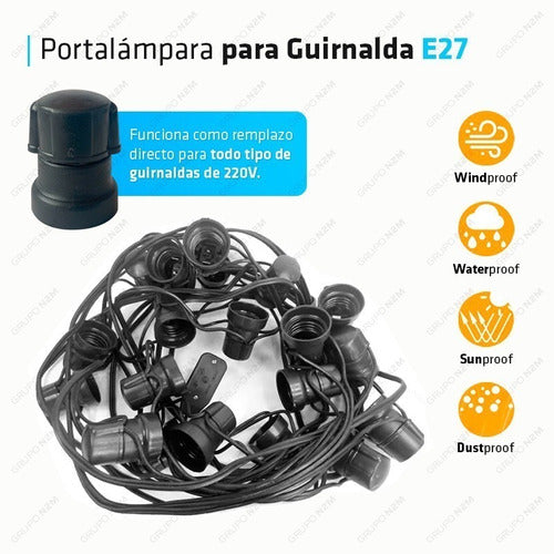 Coper Light Portalampara Guirnalda E27 Exterior Chicote Obra 2