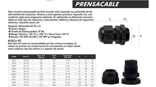 Pack X10 Prensacable Diametro Cable 13-18mm Ip68 Pg21 1 1