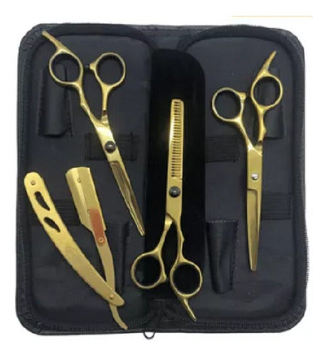 Kit 3 Tijeras Profisionales +navaja Barberia Peluqueria 1