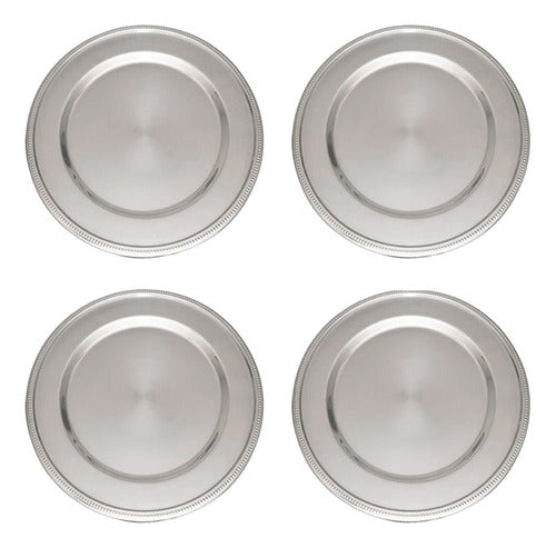 Kit De Sousplat Em Aço Inox Borda Decorada 4 Peças 0