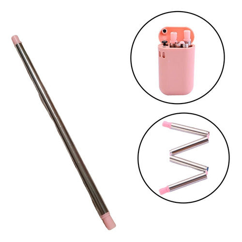 Reusable Foldable Stainless Steel Silicone Straw with Case 16