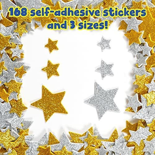 Ready 2 Learn Glitter Foam Stickers - Silver And Gold Stars - Pack Of 168 1