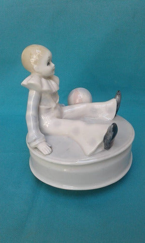 Antigua Caja Musica Arlequin Pierrot Art Deco Porcelana 1